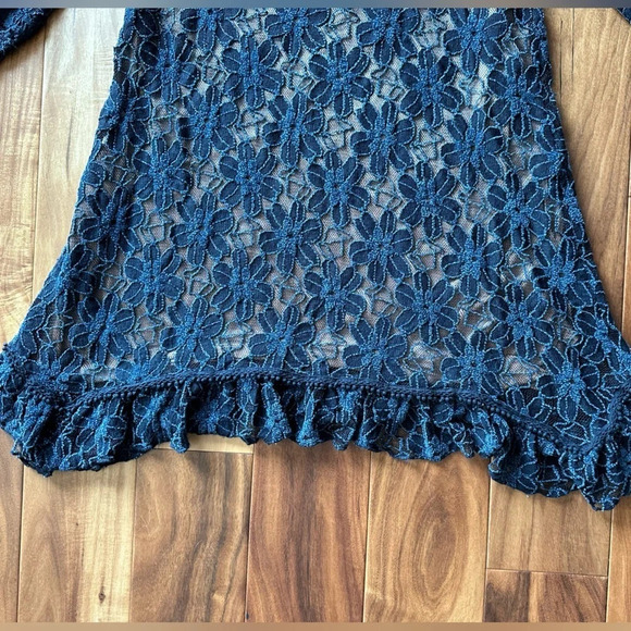 Teal Knit Lace Bohemian Mini Dress size Medium - Picture 2 of 7